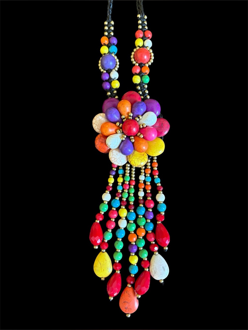 New! Colorful Boho Floral Concho Statement Pendant Necklace